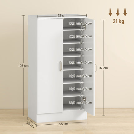Shoe Cabinet with Soft-Close Hinges, Adjustable Shelves, White