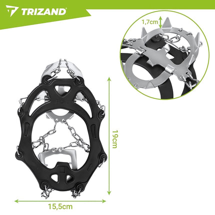 Shoe Crampons Size L 40-44 with 12 Spikes and Velcro Straps, Case, Black/Silver