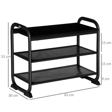 Industrial Style 2-Tier Shoe Bench, Steel, Black, Fits 6 Pairs