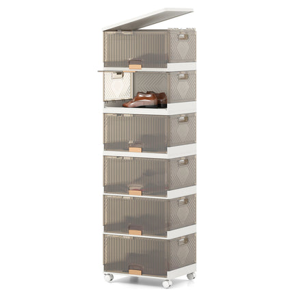 Shoe Rack Organizer, Foldable 6-Tier, Clear Doors, Wheels