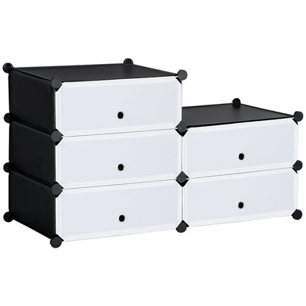 Plastic shoe rack, fits 6 pairs, black/white
