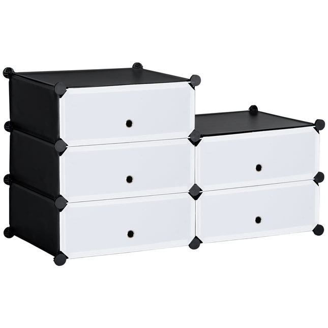 Schoenenrek Kunststof Plank voor 6 Paar Schoenen Schoenendoos voor Hal DIY Plank Opslag van Schoenen Zwart + Wit 49 x 36,5 x 108 cm Aosoom