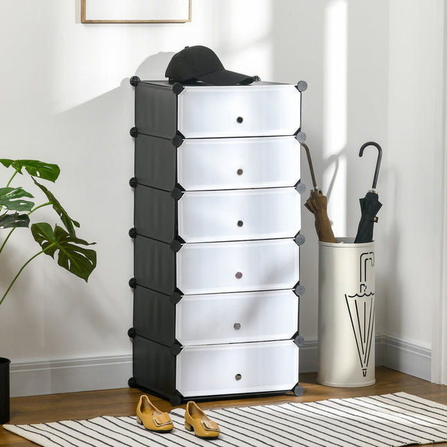 Schoenenrek Kunststof Plank voor 6 Paar Schoenen Schoenendoos voor Hal DIY Plank Opslag van Schoenen Zwart + Wit 49 x 36,5 x 108 cm Aosoom