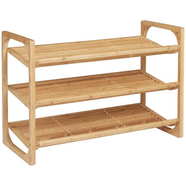 Bamboo shoe rack - 3-tier, holds 9 pairs, natural finish