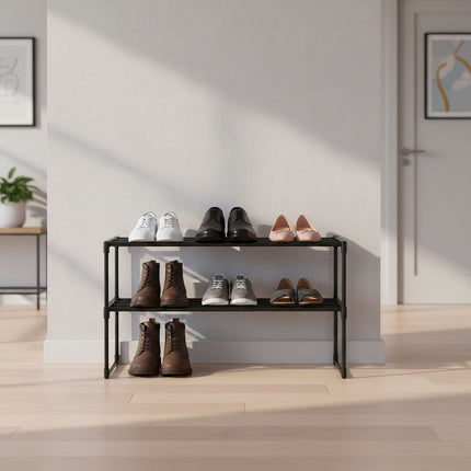 Shoe Rack – Stackable Metal Frame, Plastic Tiers
