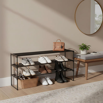 Shoe Rack, Stackable Metal Frame With Plastic Tiers