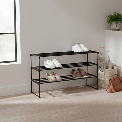 Shoe Rack, Stackable Metal Frame With Plastic Tiers