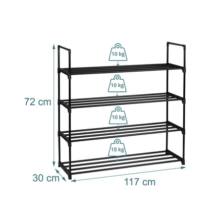 Shoe Rack, Stackable Metal Frame With Plastic Tiers