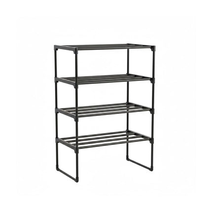 Shoe Rack, Stackable Metal Frame With Plastic Tiers
