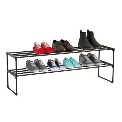 Shoe Rack, Stackable Metal Frame With Plastic Tiers