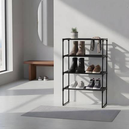 Shoe Rack, Stackable Metal Frame With Plastic Tiers