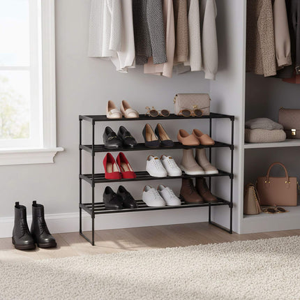 Shoe Rack, Stackable Metal Frame With Plastic Tiers