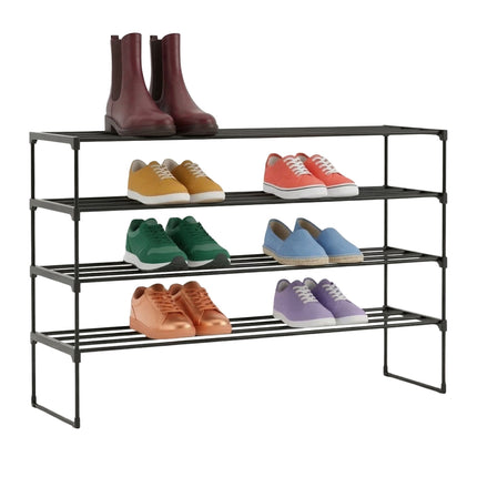 Shoe Rack, Stackable Metal Frame With Plastic Tiers