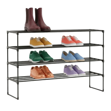 Shoe Rack, Stackable Metal Frame With Plastic Tiers