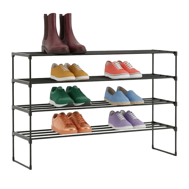 Schoenenrek, stapelbaar metalen frame met plastic planken