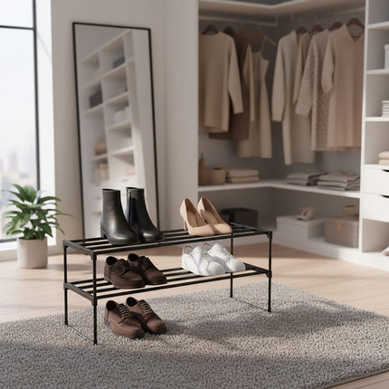 Shoe Rack, Stackable Metal Frame With Plastic Tiers