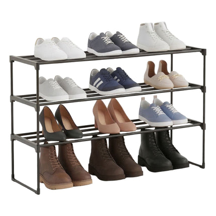 Shoe Rack, Stackable Metal Frame With Plastic Tiers