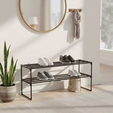 Shoe Rack, Stackable Metal Frame With Plastic Tiers