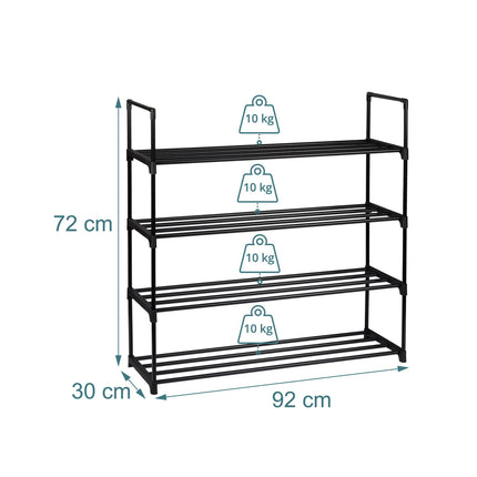 Shoe Rack, Stackable Metal Frame With Plastic Tiers