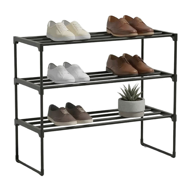 Schoenenrek, stapelbaar metalen frame met plastic planken