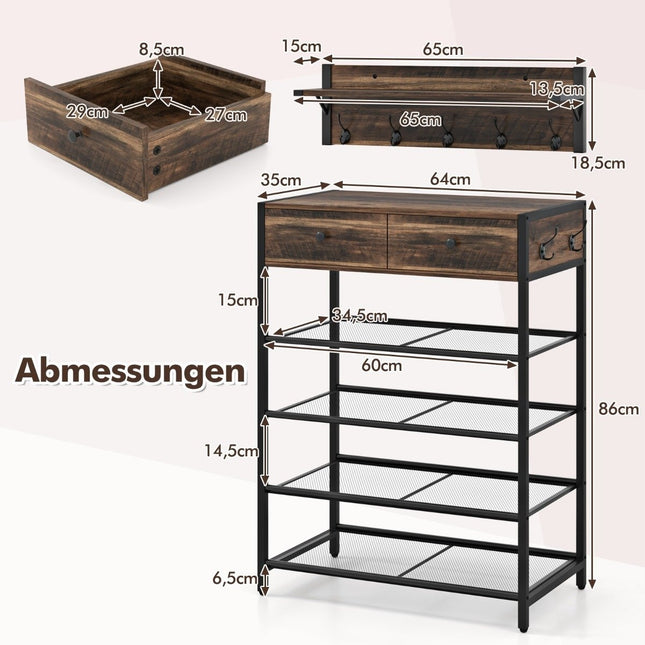 Schoenenrek & Wandkapstokset met Haken & Laden