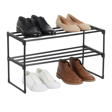 Shoe Rack With Metal Frame, Stackable Plastic Tiers