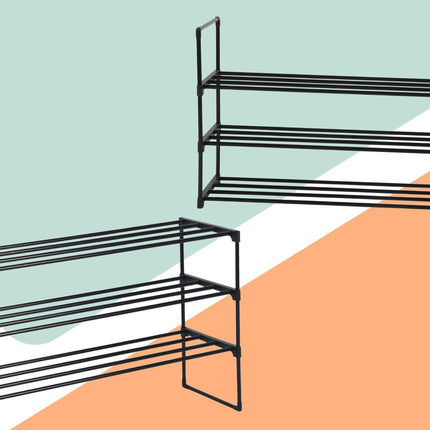 Shoe Rack With Metal Frame, Stackable Plastic Tiers