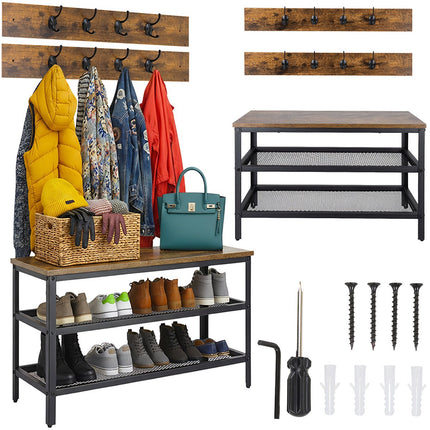 Shoe Rack with Hanger, Bench & 2 Shelves, 73cm
