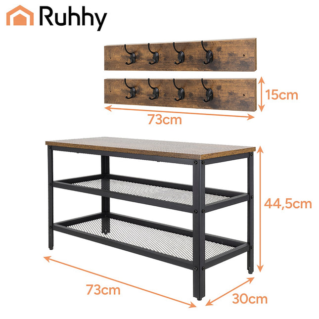 Schoenenrek met hanger, bank en 2 planken, 73 cm