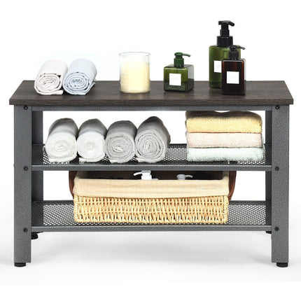 Shoe Rack with Seat, 2 Shelves, Grey, 73x30x45 cm
