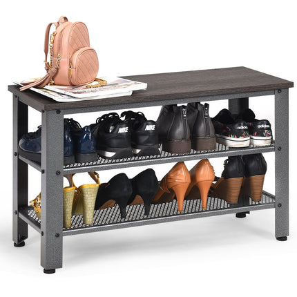 Shoe Rack with Seat, 2 Shelves, Grey, 73x30x45 cm