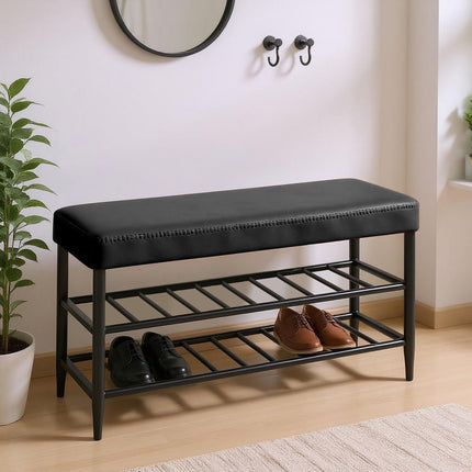 Shoe Storage Bench, Faux Leather, 2 Shelves