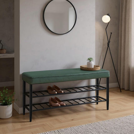 Shoe Storage Bench, Faux Leather, 2 Shelves