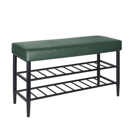 Shoe Storage Bench, Faux Leather, 2 Shelves