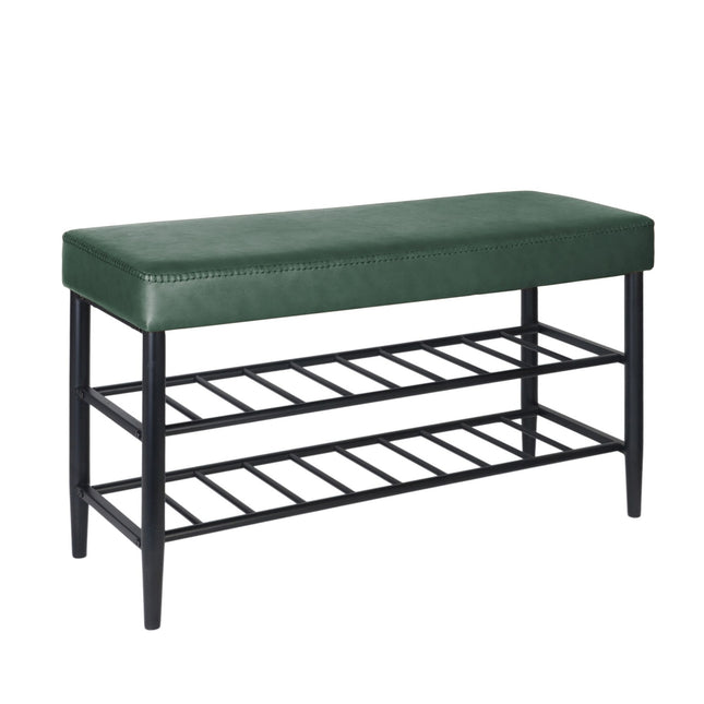 Shoe Storage Bench, Faux Leather, 2 Shelves
