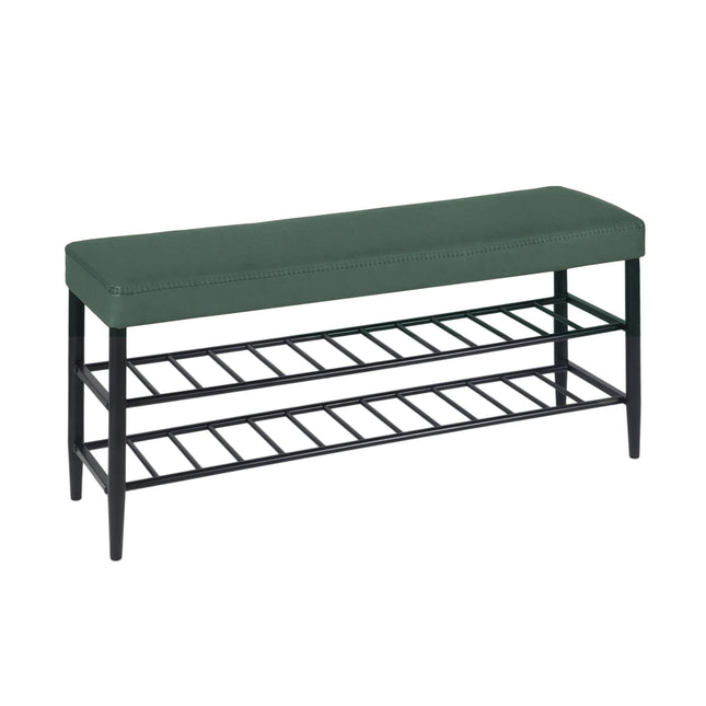 Shoe Storage Bench, Faux Leather, 2 Shelves