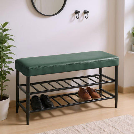 Shoe Storage Bench, Faux Leather, 2 Shelves