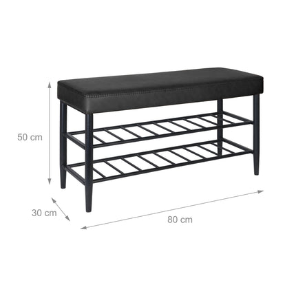 Shoe Storage Bench, Faux Leather, 2 Shelves