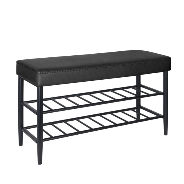 Shoe Storage Bench, Faux Leather, 2 Shelves