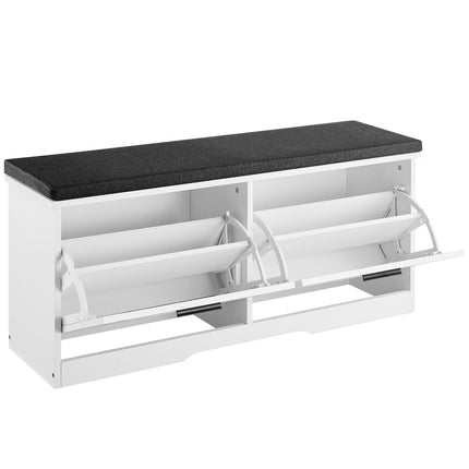 Shoe Storage Bench With Flip Drawers, Cushioned Seat