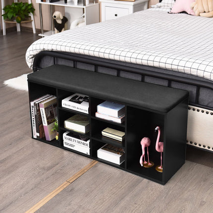 Shoe Storage Bench With Padded Seat, 10-Cube, Black