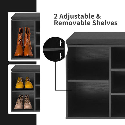 Shoe Storage Bench With Padded Seat, 10-Cube, Black