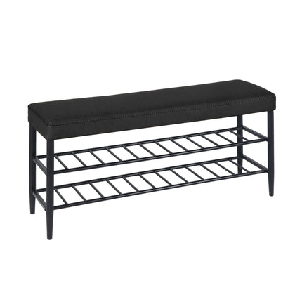 Shoe Storage Bench with 2 Shelves, Faux Leather Seat