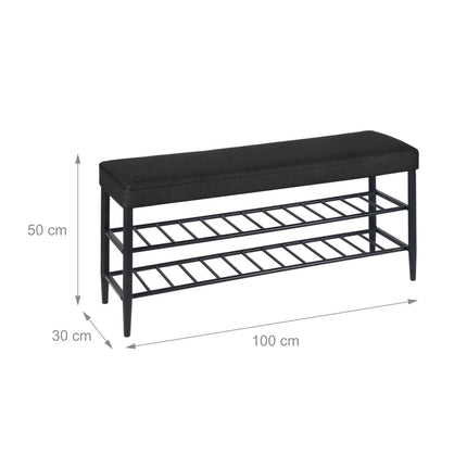 Shoe Storage Bench with 2 Shelves, Faux Leather Seat