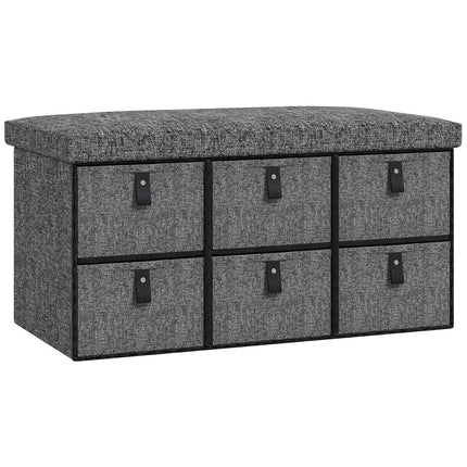 Shoe Storage Bench with Cushion, 6 Drawers, MDF, Dark Grey