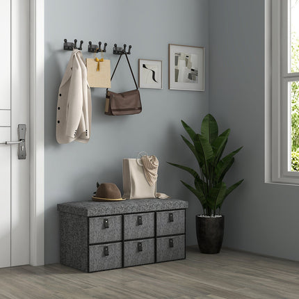Shoe Storage Bench with Cushion, 6 Drawers, MDF, Dark Grey