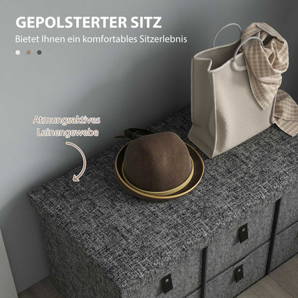 Shoe Storage Bench with Cushion, 6 Drawers, MDF, Dark Grey