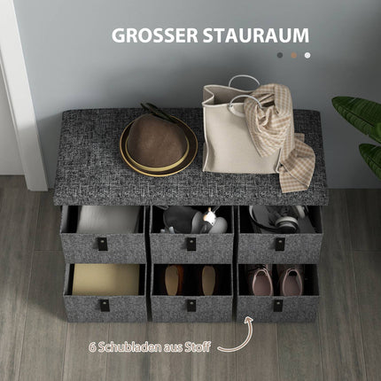 Shoe Storage Bench with Cushion, 6 Drawers, MDF, Dark Grey