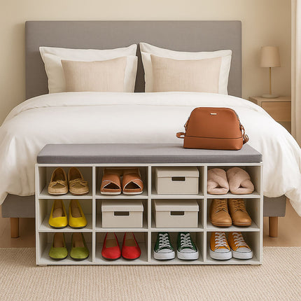 Shoe Storage Bench with Cushion – Hallway Organizer