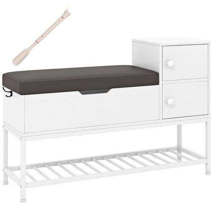 Shoe Storage Bench with Flip Lid, Metal Rack, 2 Doors
